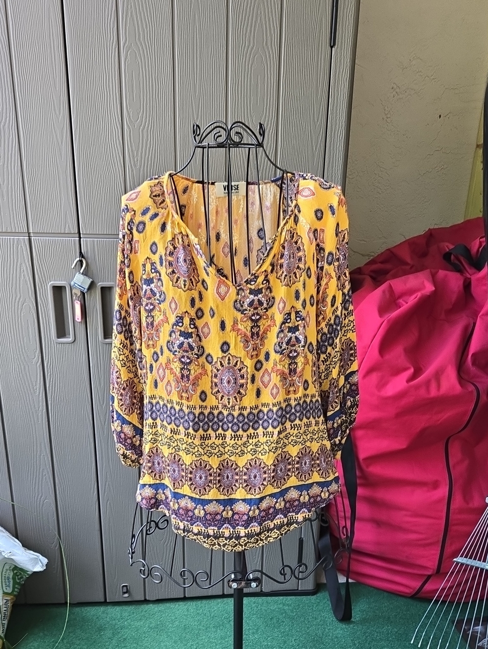 Verse Yellow Paisley Print V-Neck Blouse